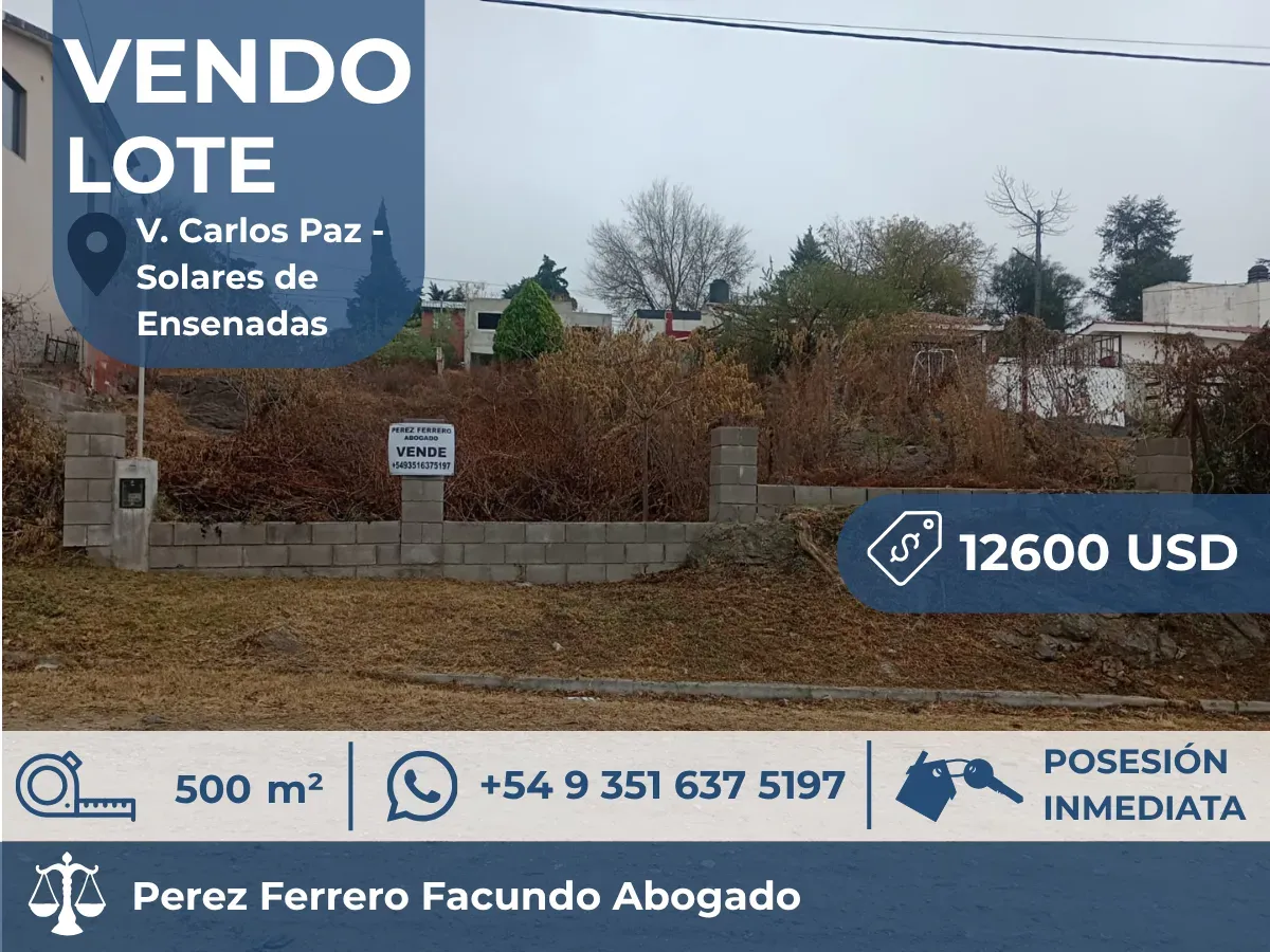 Dos lotes de terreno Villa Carlos Paz |500M2| Recibo vehiculó automotor, financio y vendo