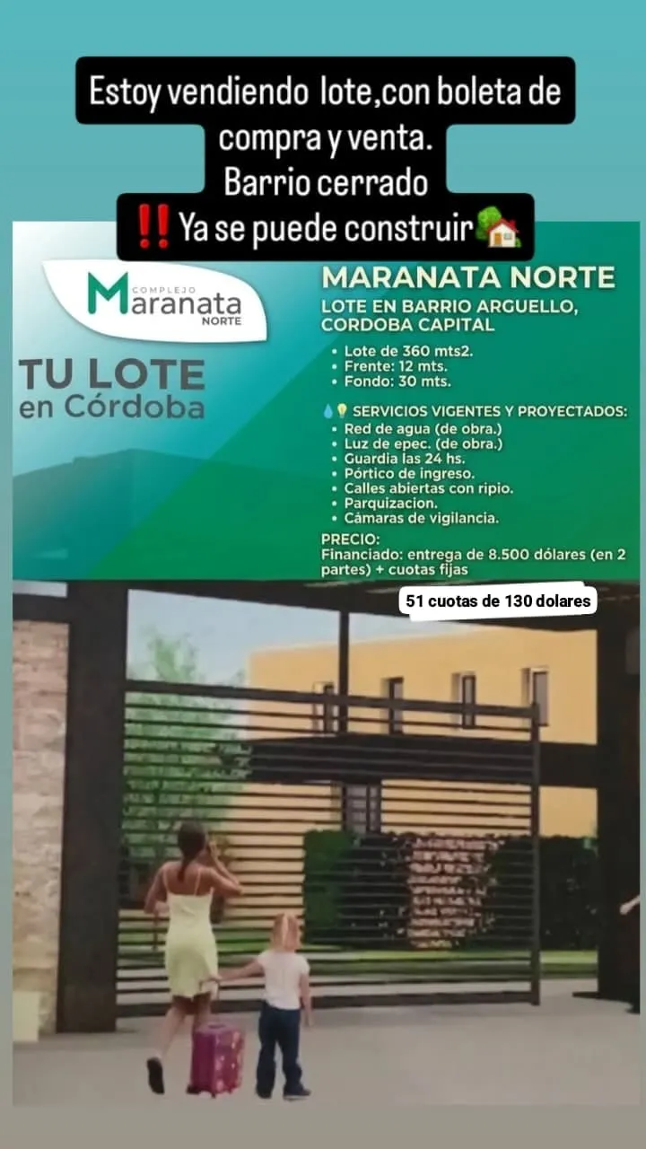 Vendo lote...ENTREGA DE 8500 DOLARES + 51 CUOTAS DE 130 DOLARES