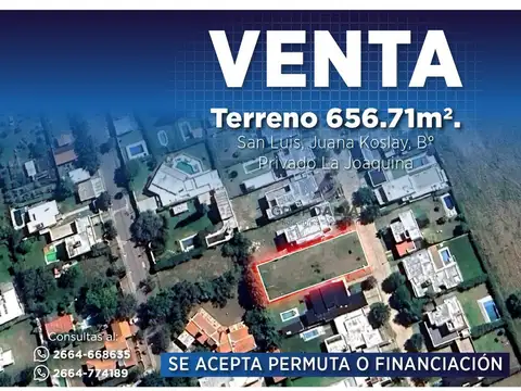 Venta terreno 656,71 m2. la joaquina. jk