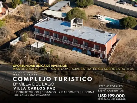 Venta complejo turístico con 2.725 m2 de terreno sobre ruta 38 en villa del lago villa carlos paz