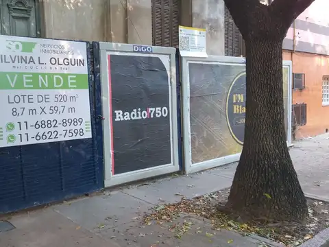 Terreno de 520 m² con 8,7 m de frente y 59,7 m de fondo