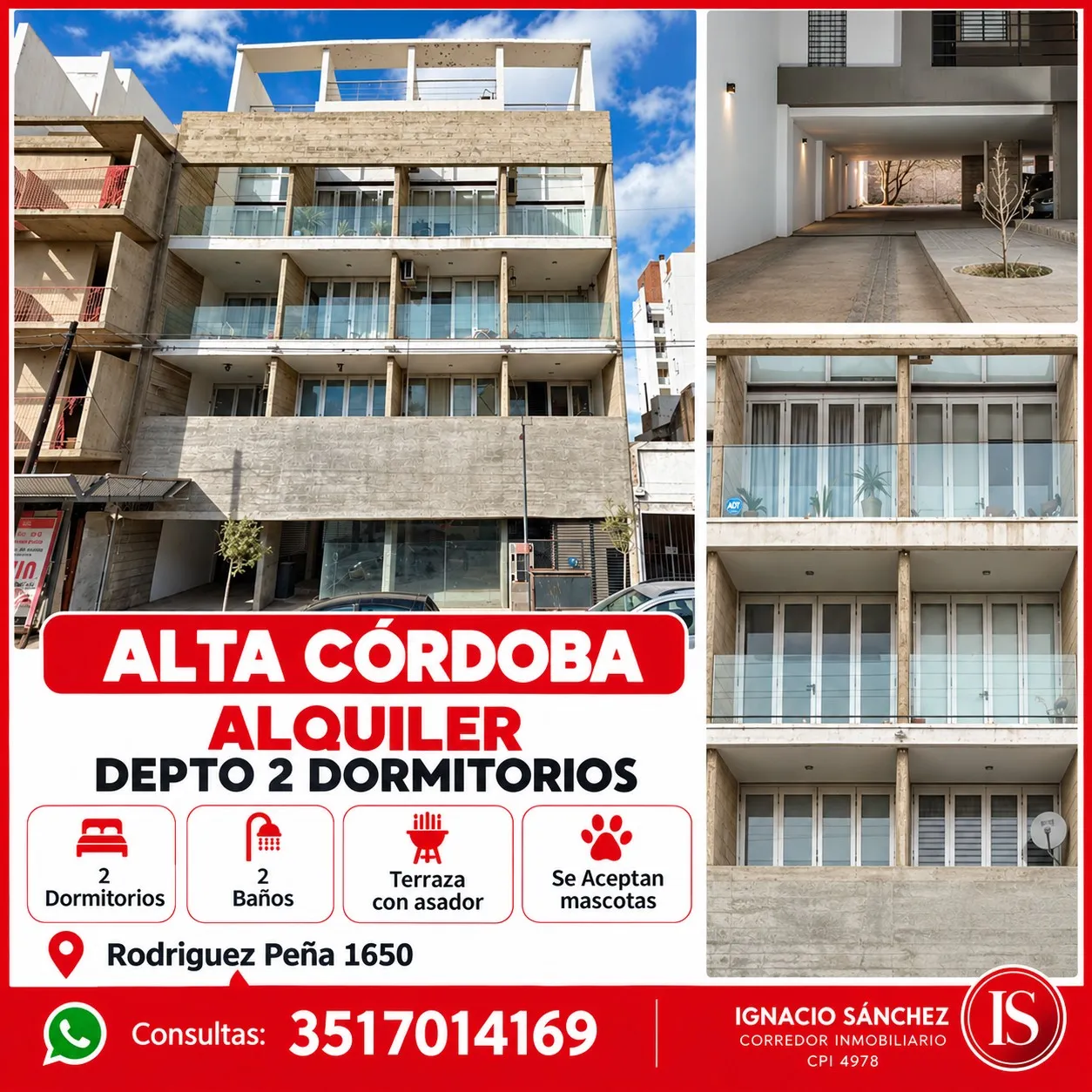 Alta Cordoba - Alquiler Depto 2 Dor con terraza con asador