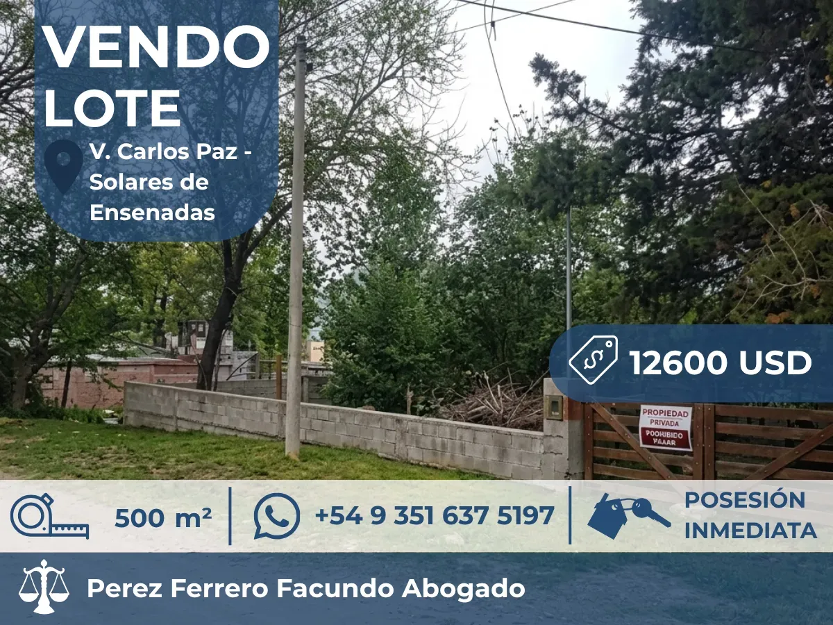 Dos lotes de terreno Villa Carlos Paz |528m2| Recibo vehículo automotor, financio y vendo