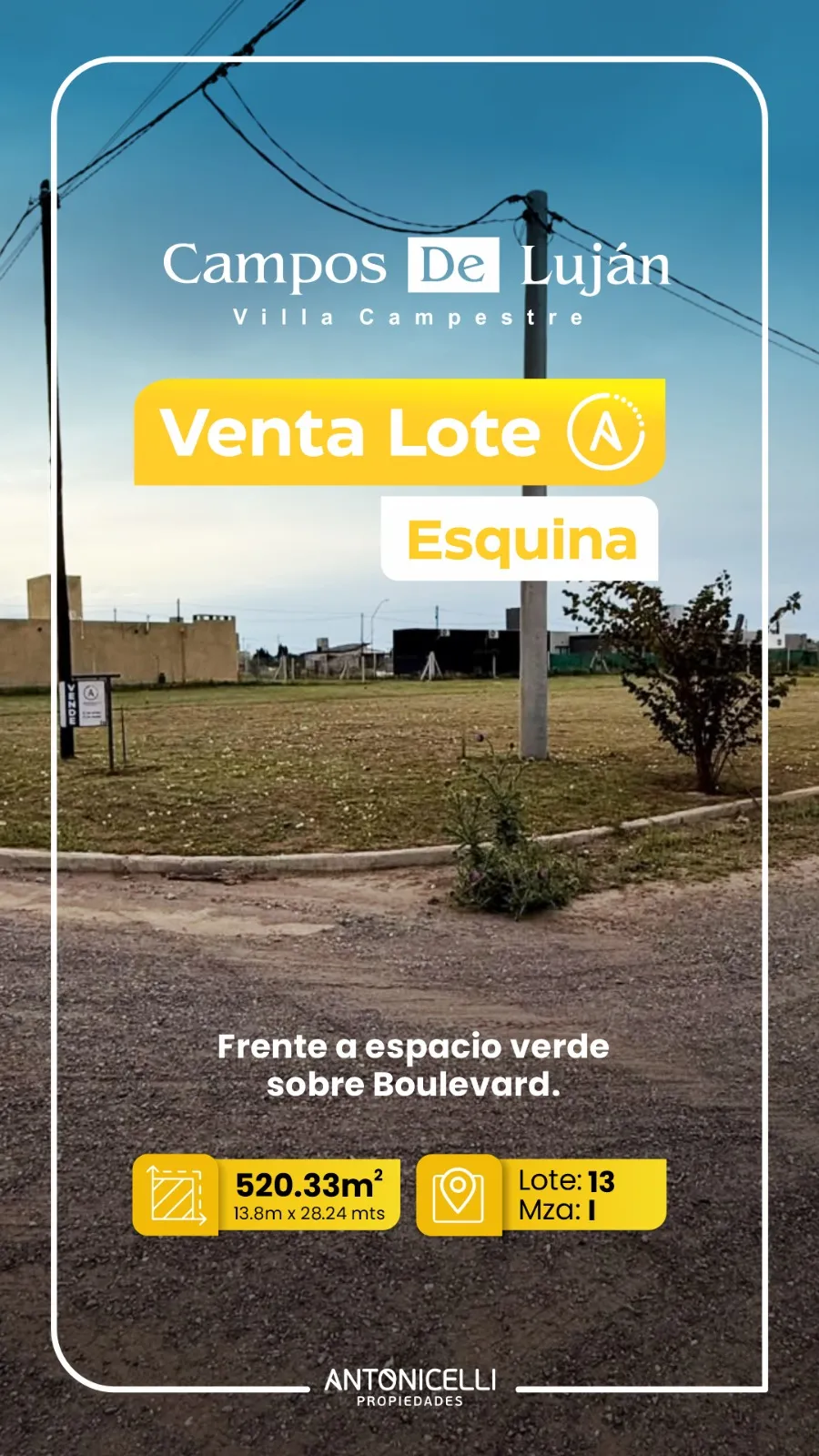 Lote esquina Frente espacio verde