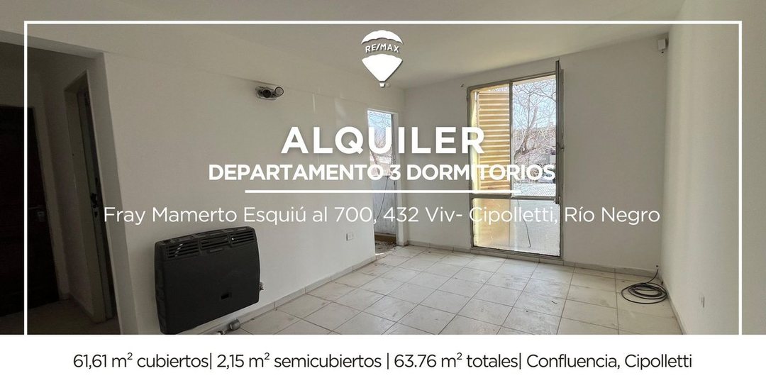 ALQUILER DEPARTAMENTO 3 DORMITORIOS EN CIPOLLETTI