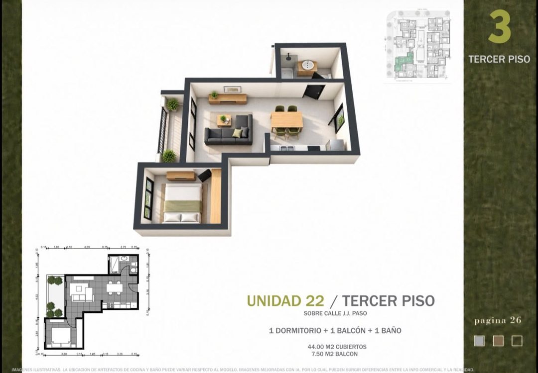 Preventa U22 Departamento 1 dormitorio Esperanza