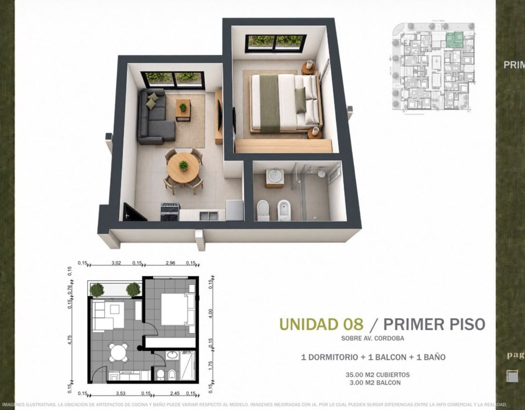 Preventa U8 depto de 1 dormitorio Esperanza
