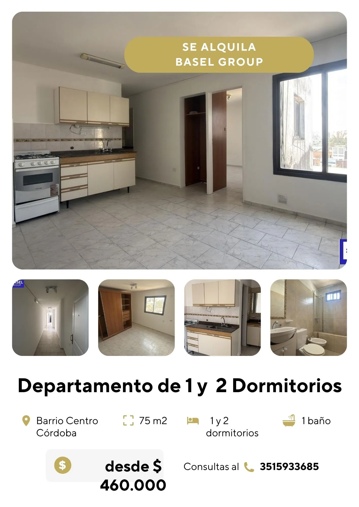 ALQUILER DEPTO CENTRO 1 DORMIT. AMPLIO