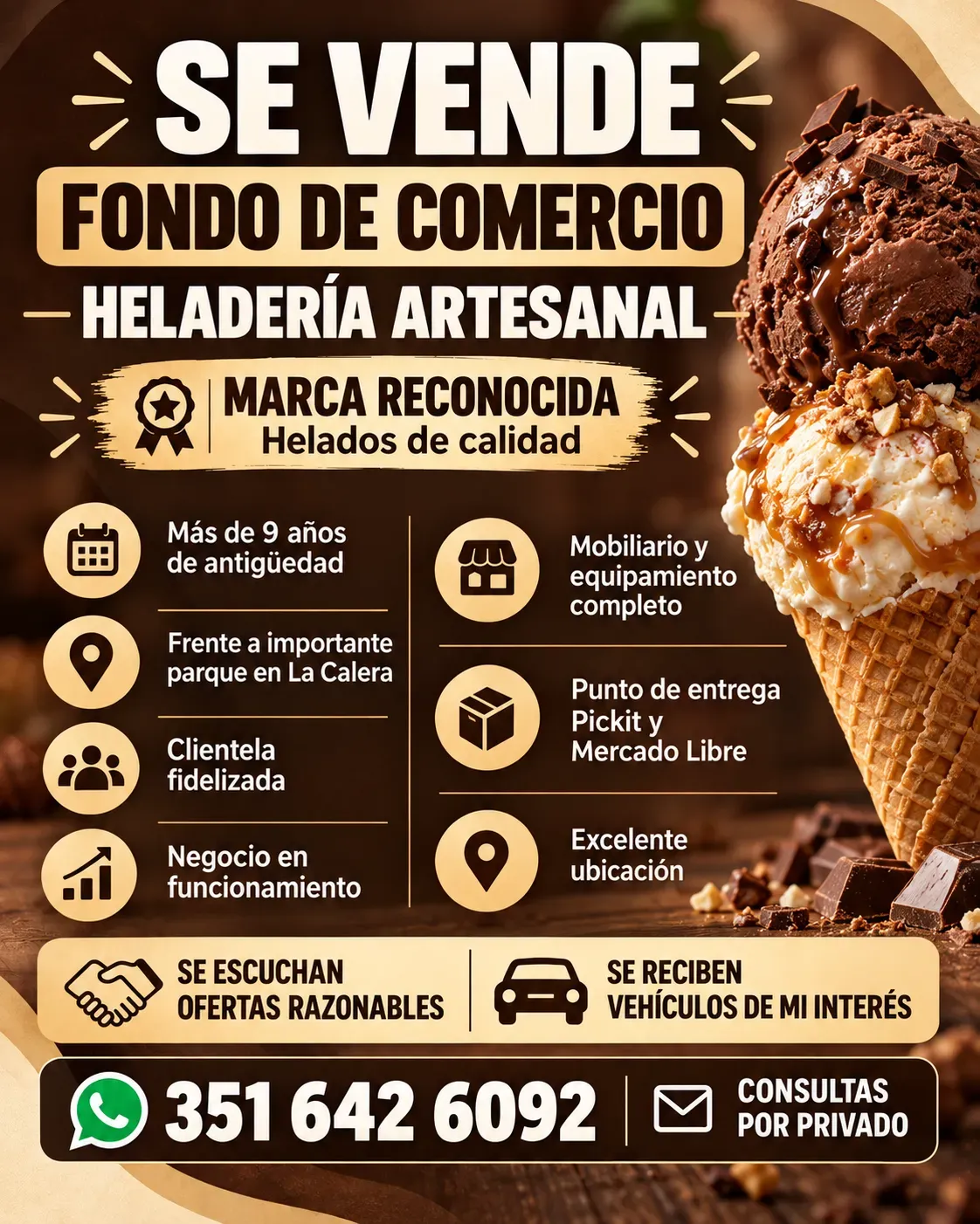 OPORTUNIDAD DE INVERSIÓN – HELADERÍA ARTESANAL EN FUNCIONAMIENTO