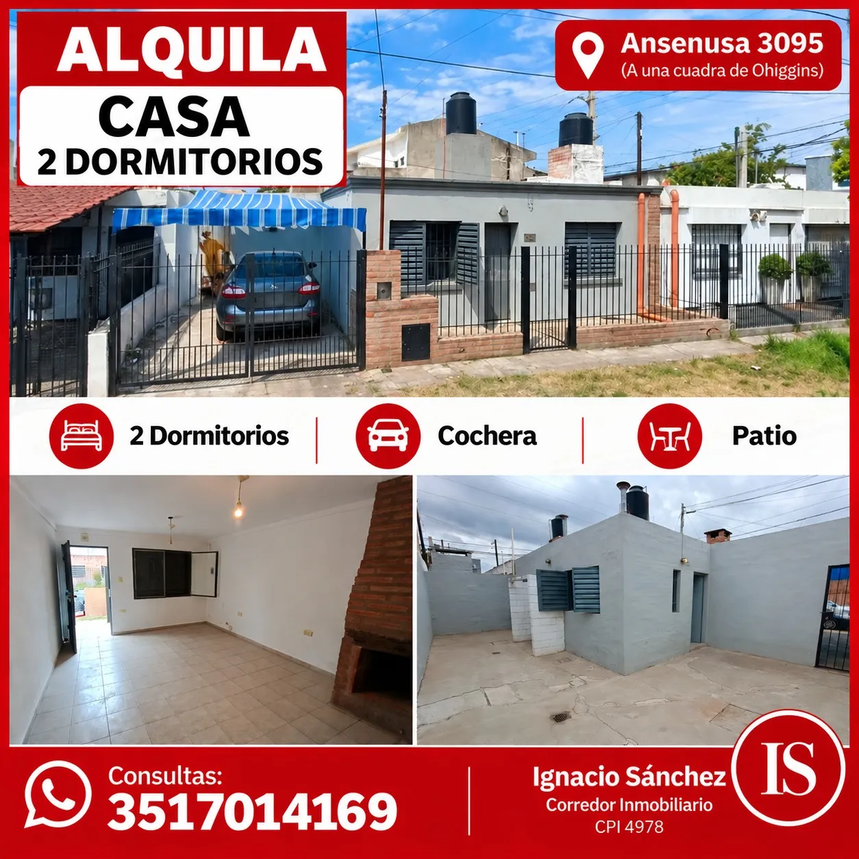 Alquiler - Casa Dos dormitorios con cochera