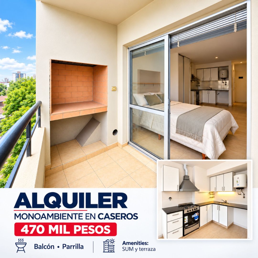 ALQUILER MONO CASEROS CENTRO BALCÓN PARILLA SUM!