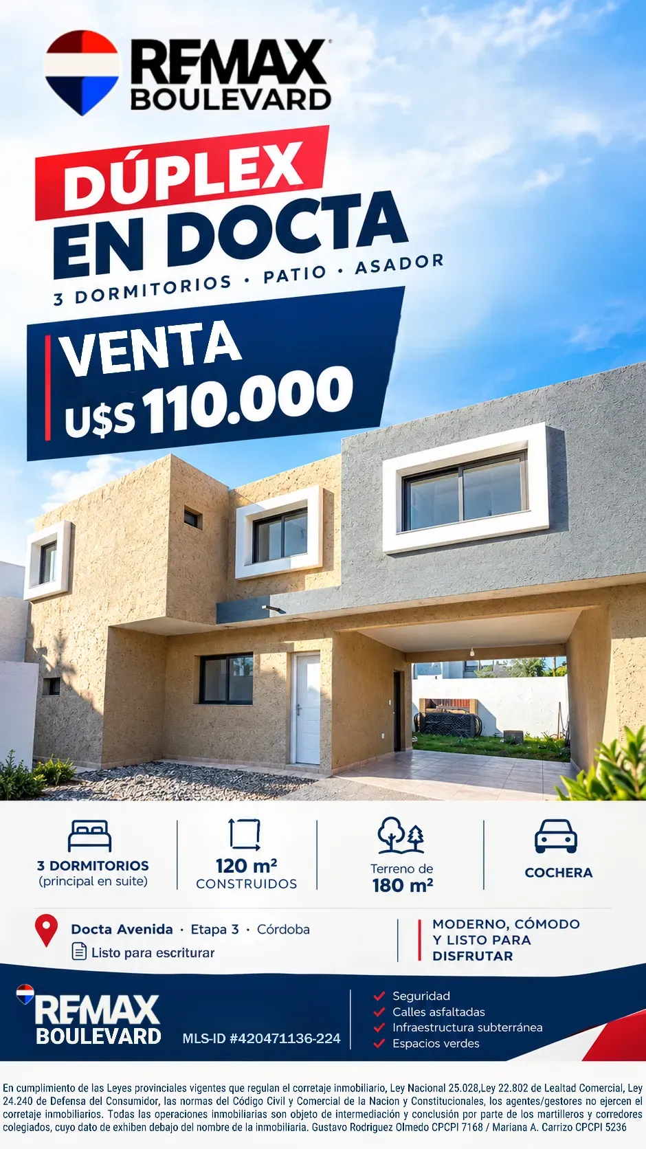 VENTA DÚPLEX - 3 DORMITORIOS 3 BAÑOS PATIO ASADOR COCHERA - DOCTA CÓRDOBA