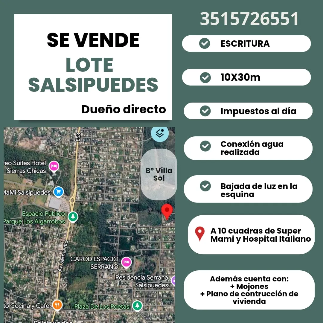 VENTA LOTE SALSIPUEDES - ESCRITURA - DUEÑO DIRECTO