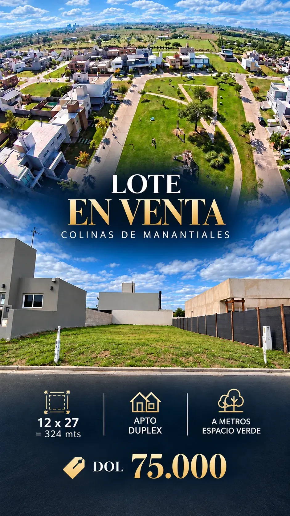 COLINAS DE MANANTIALES LOTE EN VENTA CENTRAL APTO DUPLEX