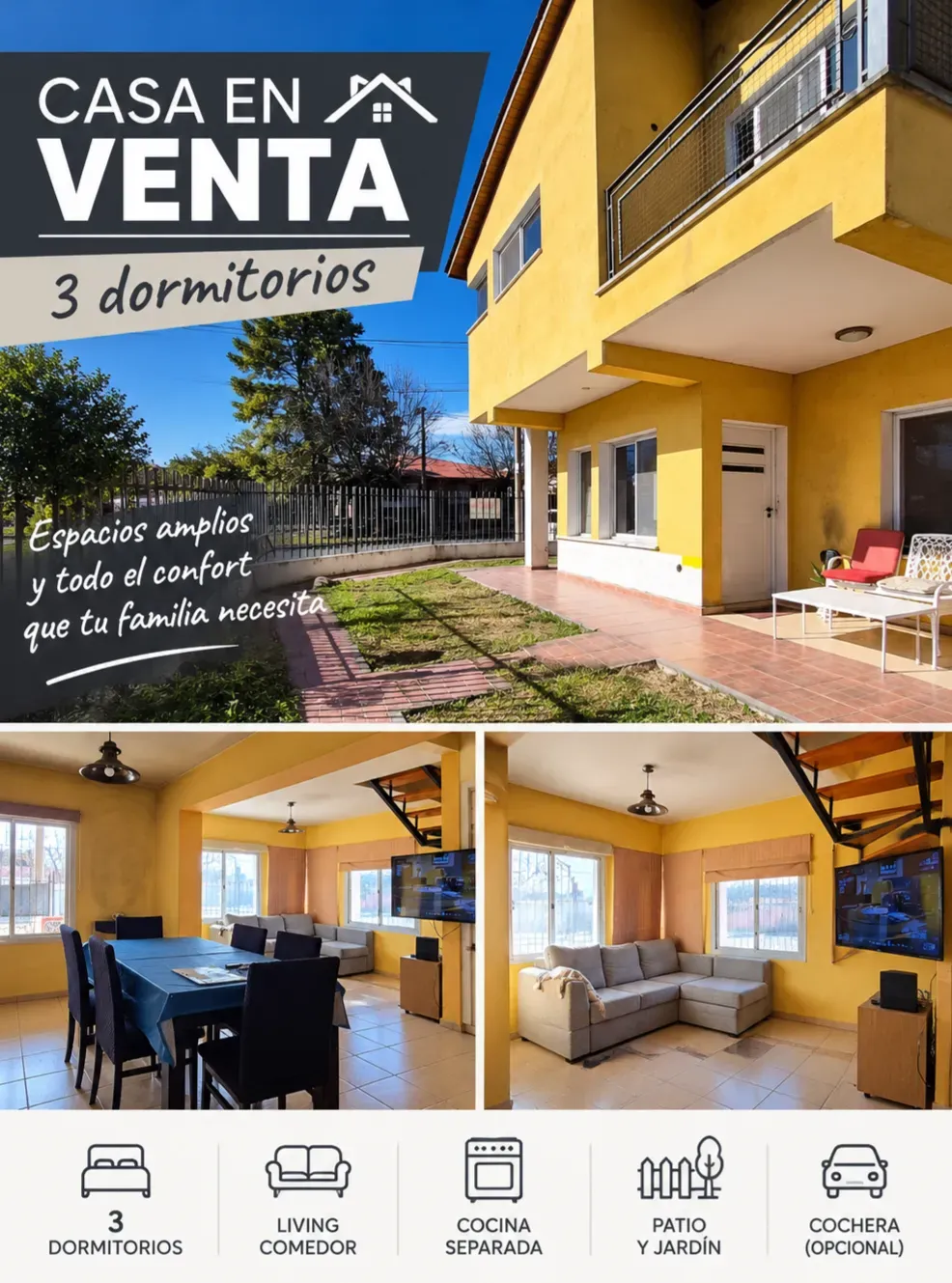 Casa 3 dormitorios a mts Carcano