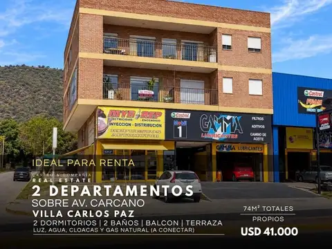 A la venta 2 departamentos ideal para renta sobre avenida cárcano en villa carlos paz