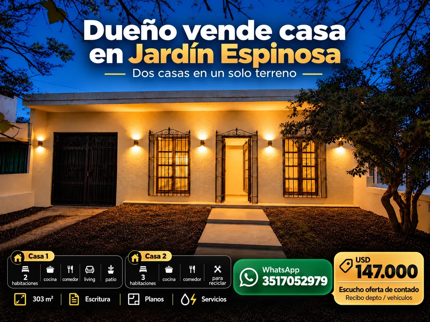 Jardín Espinosa: casa + vivienda a reciclar | Dueño directo