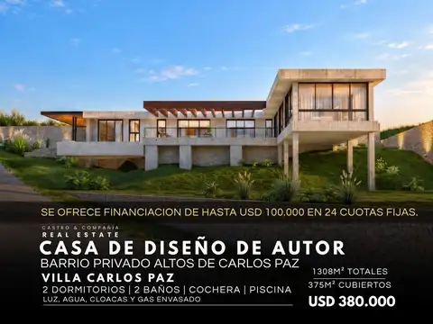 Casa de diseño de autor 2 dormitorios con piscina en altos de carlos paz