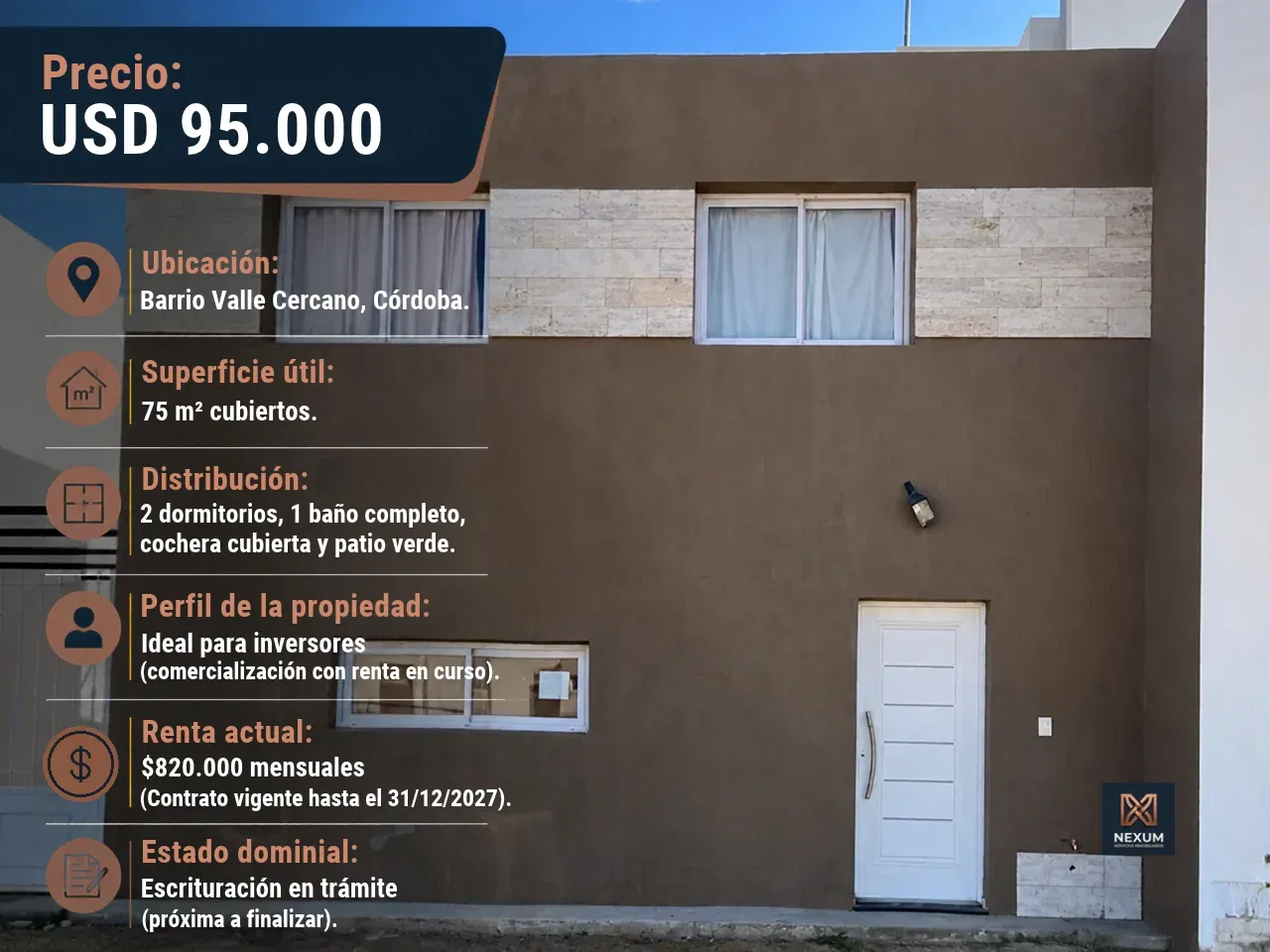 ¡INVERSIÓN CON RENTA INMEDIATA! Dúplex de categoría en B° Valle Cercano
