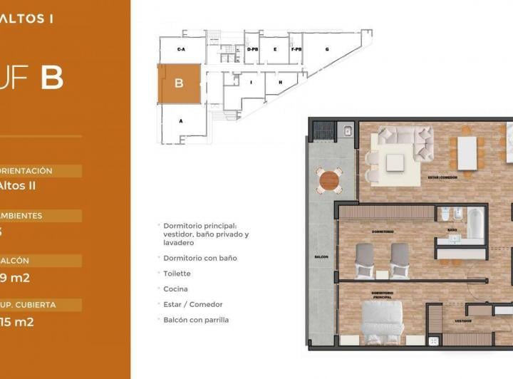 Departamento · 115m² · 3 Ambientes · 1 Cochera
