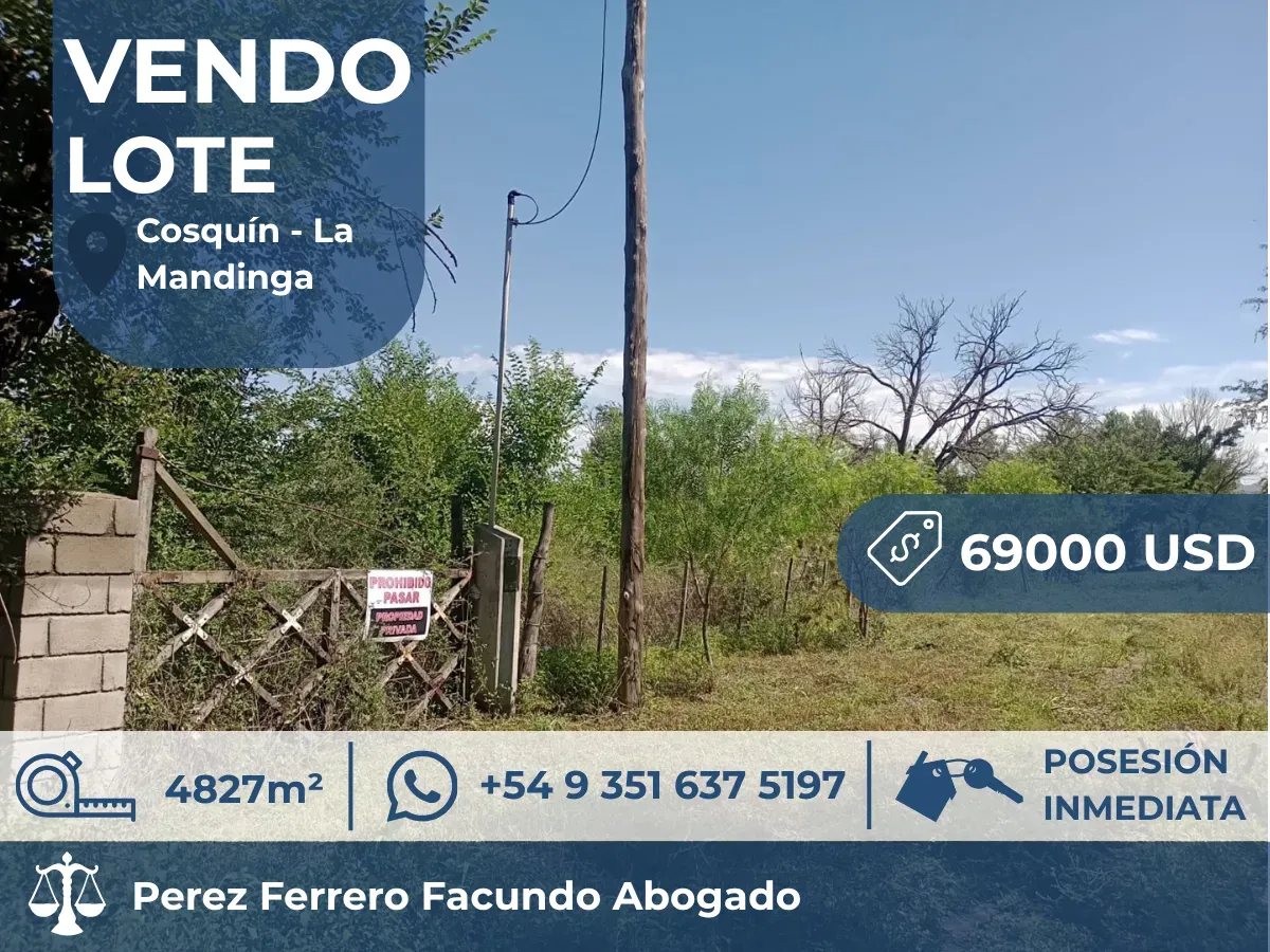 Doce lotes de terreno Cosquín La Mandinga |4827M2| Recibo vehículo automotor, financio y vendo