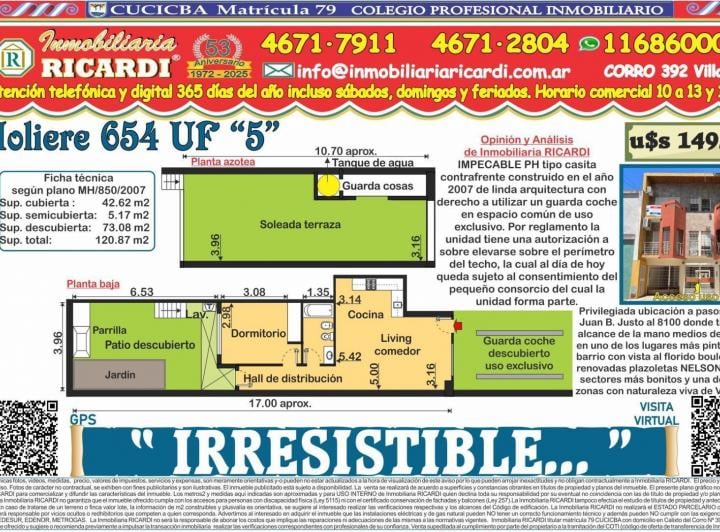 PH · 43m² · 2 Ambientes · 1 Cochera