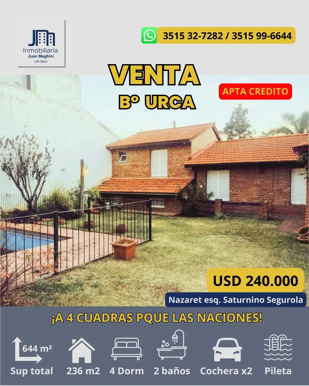 VENTA | Espectacular Casa Esquina en Barrio Urca – 4 Dormitorios – Con Escritura y Apta Crédito