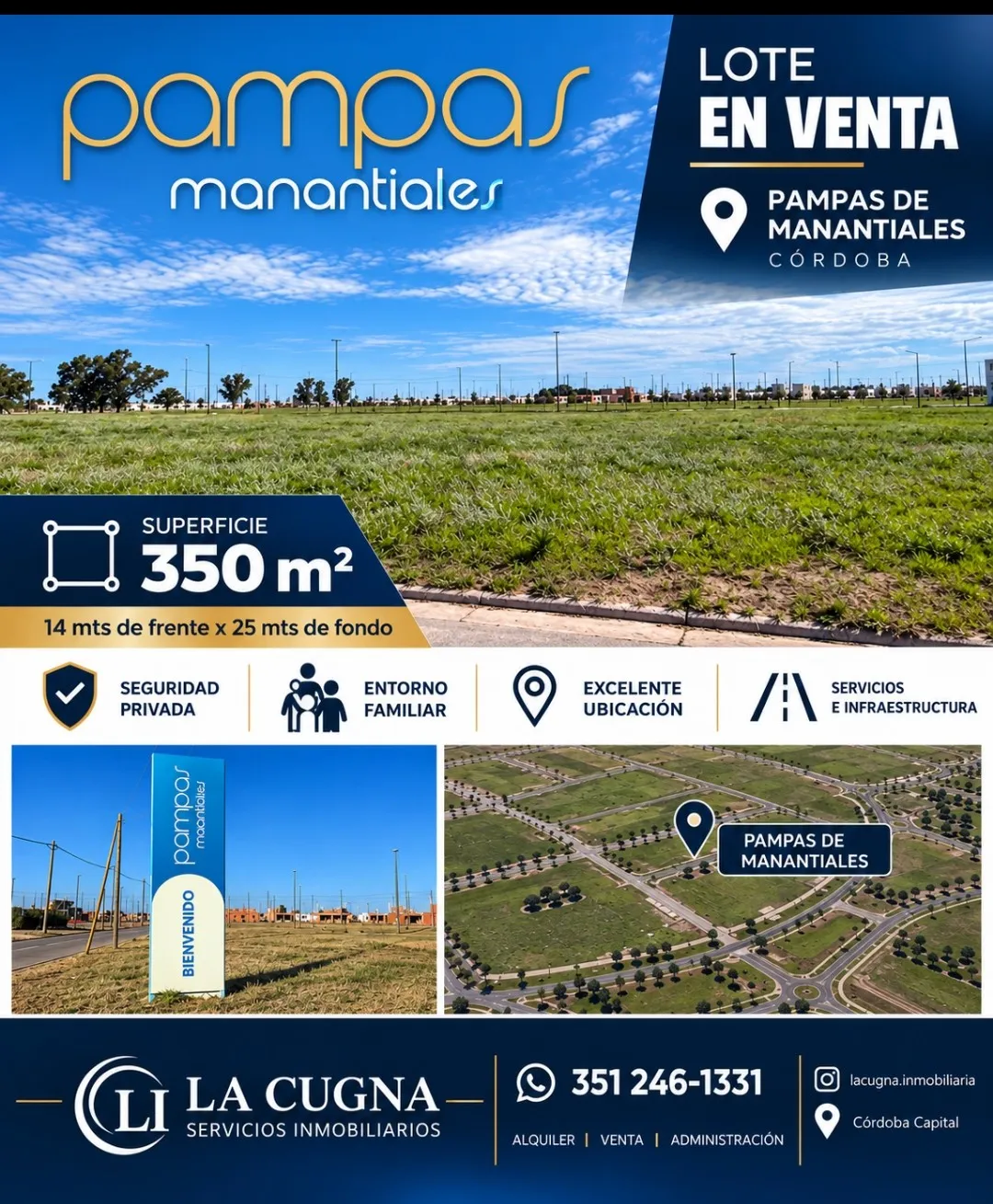 VENTA LOTE 350 M2-PAMPAS DE MANANTIALES-USD 56000
