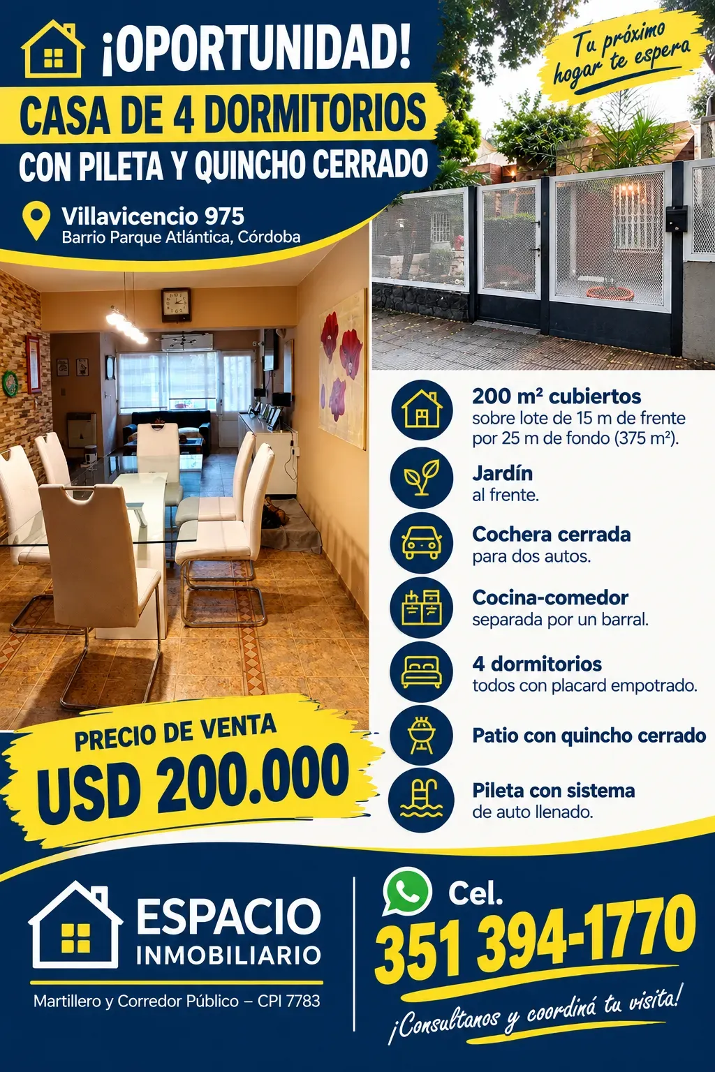 ¡OPORTUNIDAD! CASA DE 4 DORMITORIOS CON PILETA Y QUINCHO