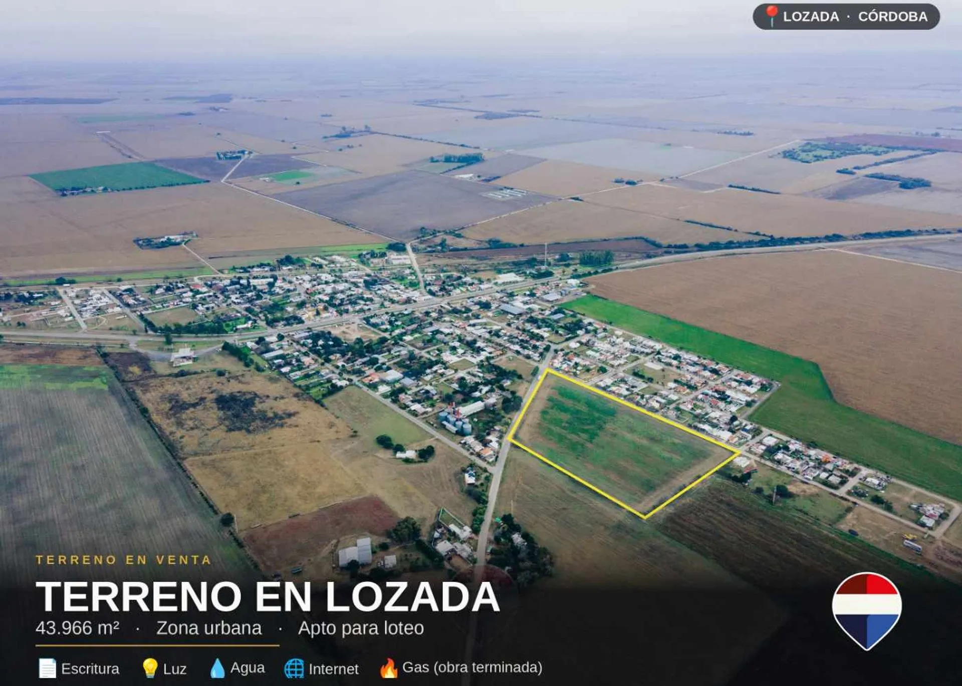 LOTE APTO DESARROLLO LOTEO CENTRO LOZADA SANTA MARIA CORDOBA 4.4 HECTAREAS INVERSION VENTA