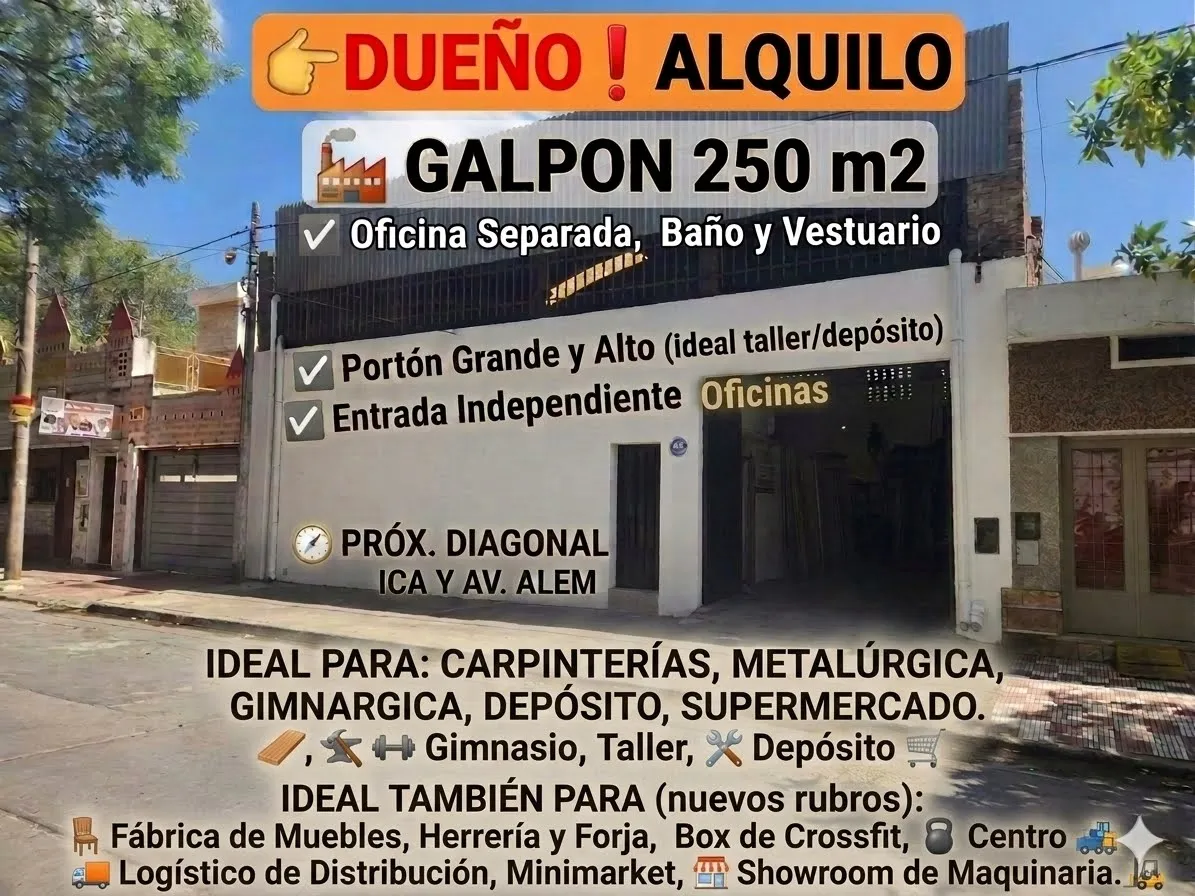 👉DUEÑO❗ ALQUILO GALPON🏭  AMPLIO 250 m2. cubiertos Excelente a pocas cuadras de Avenida Leandro L. Alen🧭