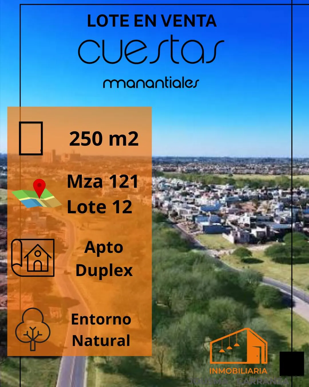 CUESTAS DE MANANTIALES - LOTE 250M2 - U$S 42.000 - POSESIÓN INMEDIATA