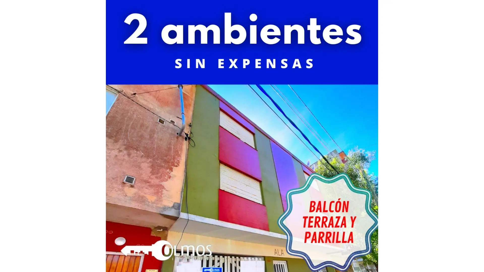 Venta 2 ambientes sin expensas, terraza y parrilla propia