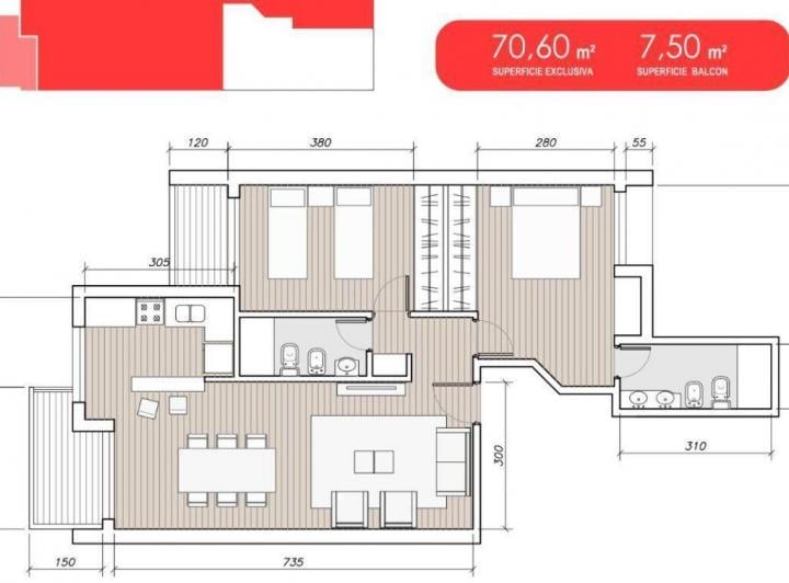 Departamento · 70m² · 3 Ambientes