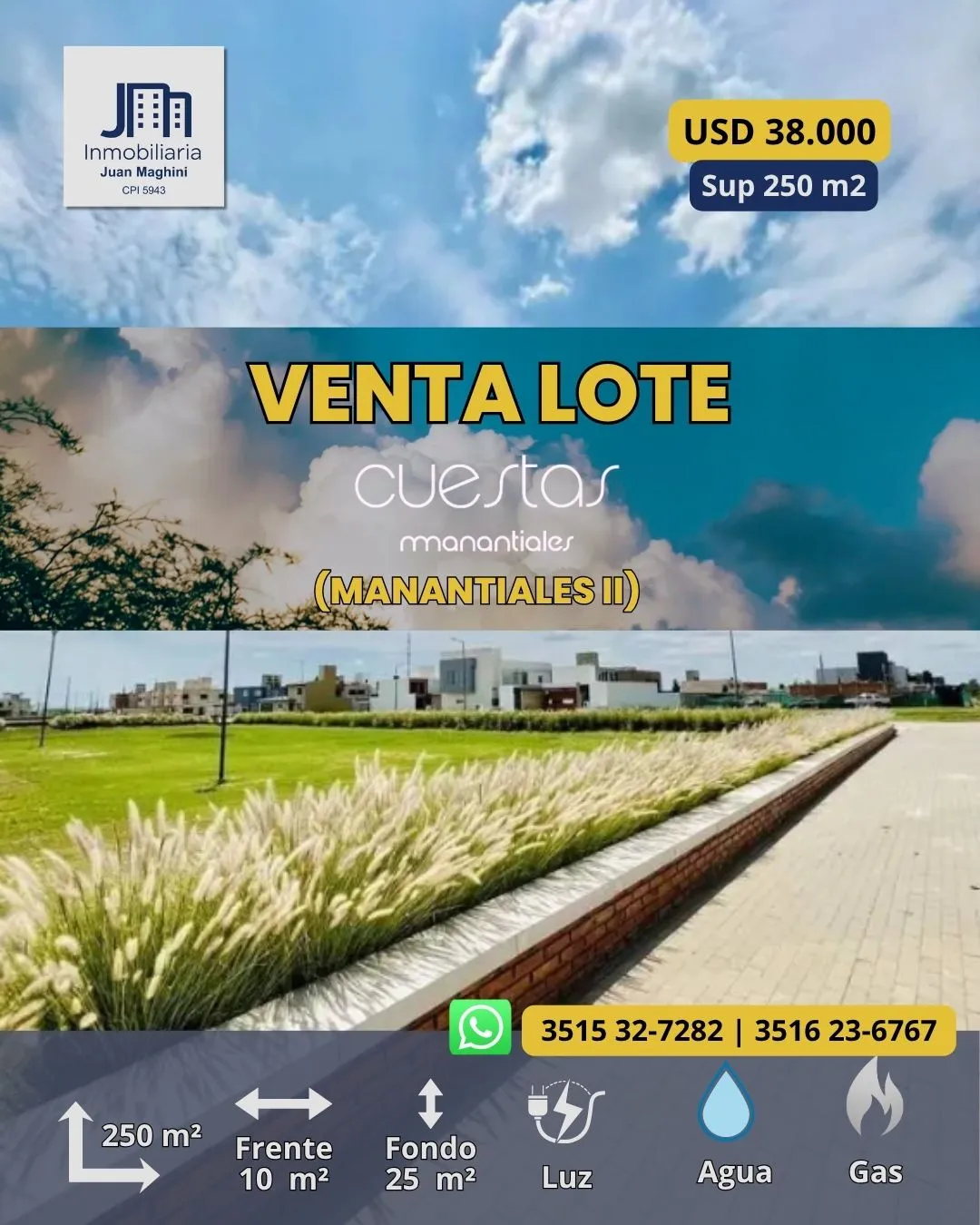 ¡OPORTUNIDAD ÚNICA! LOTE DE 250 m² EN CUESTA DE MANANTIALES - USD 38.000 (Manantiales II)