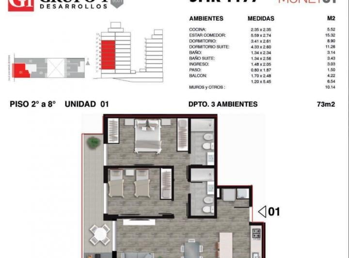 Departamento · 61m² · 3 Ambientes