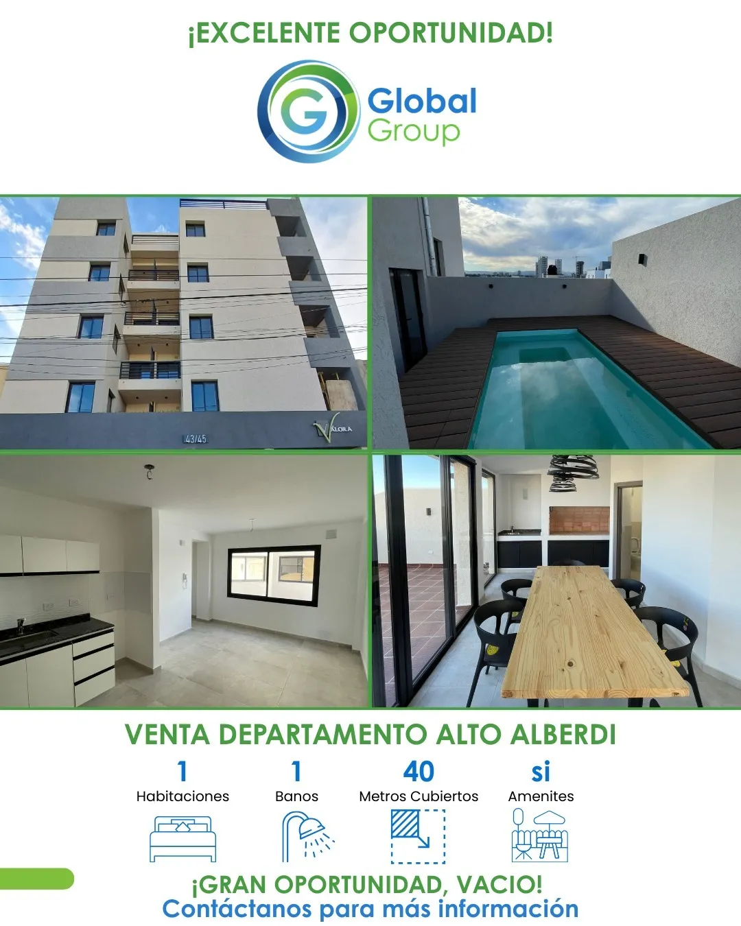 Venta Departamento Alto Alberdi 1 Dormitorio Balcón pileta Estrenar categoria.