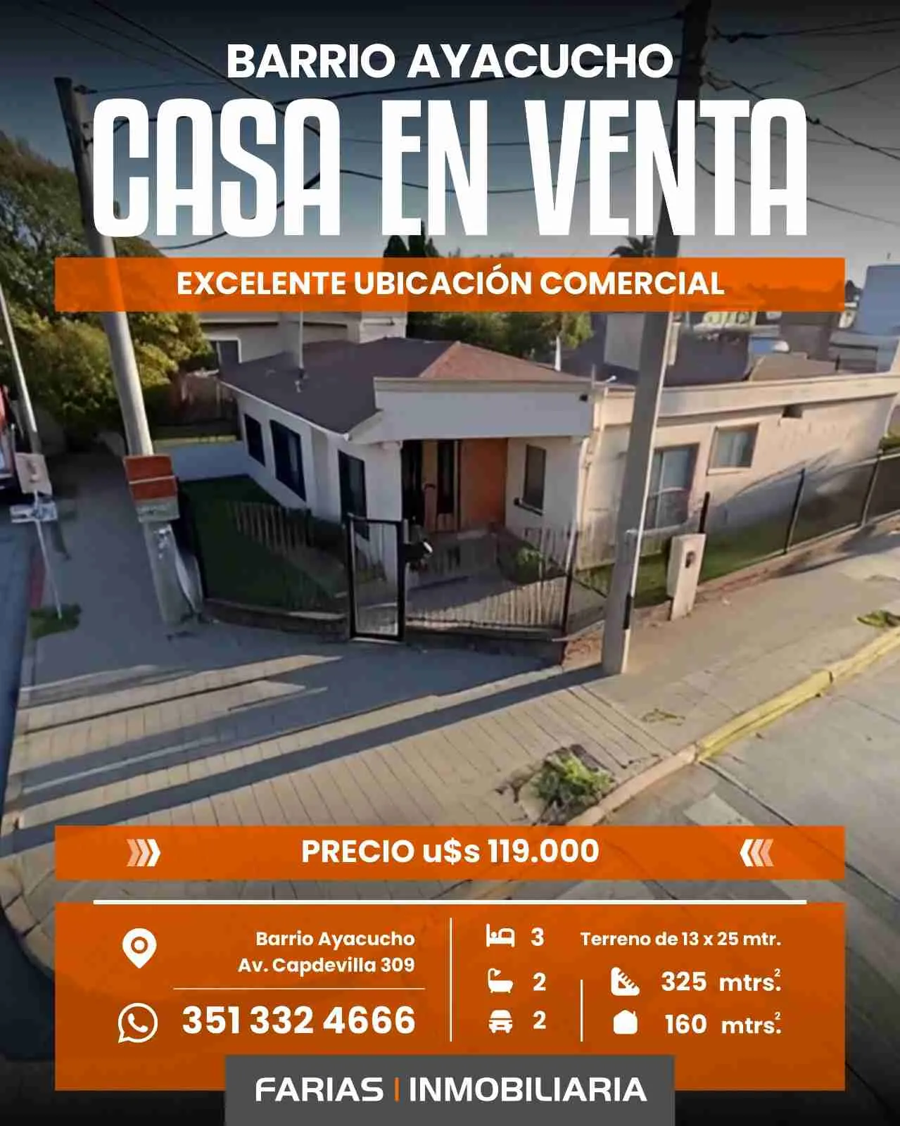 INMEJORABLE ESQUINA AV CAPDEVILA 309 Bº AYACUCHO 13 x 25 p/ DESARROLLO COMERCIAL
