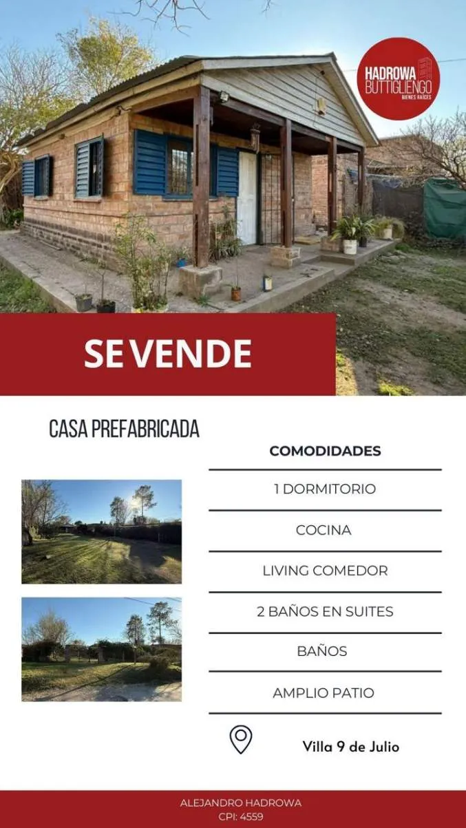 Casa prefabricada en venta de 1 dormitorios en Villa 9 de Julio