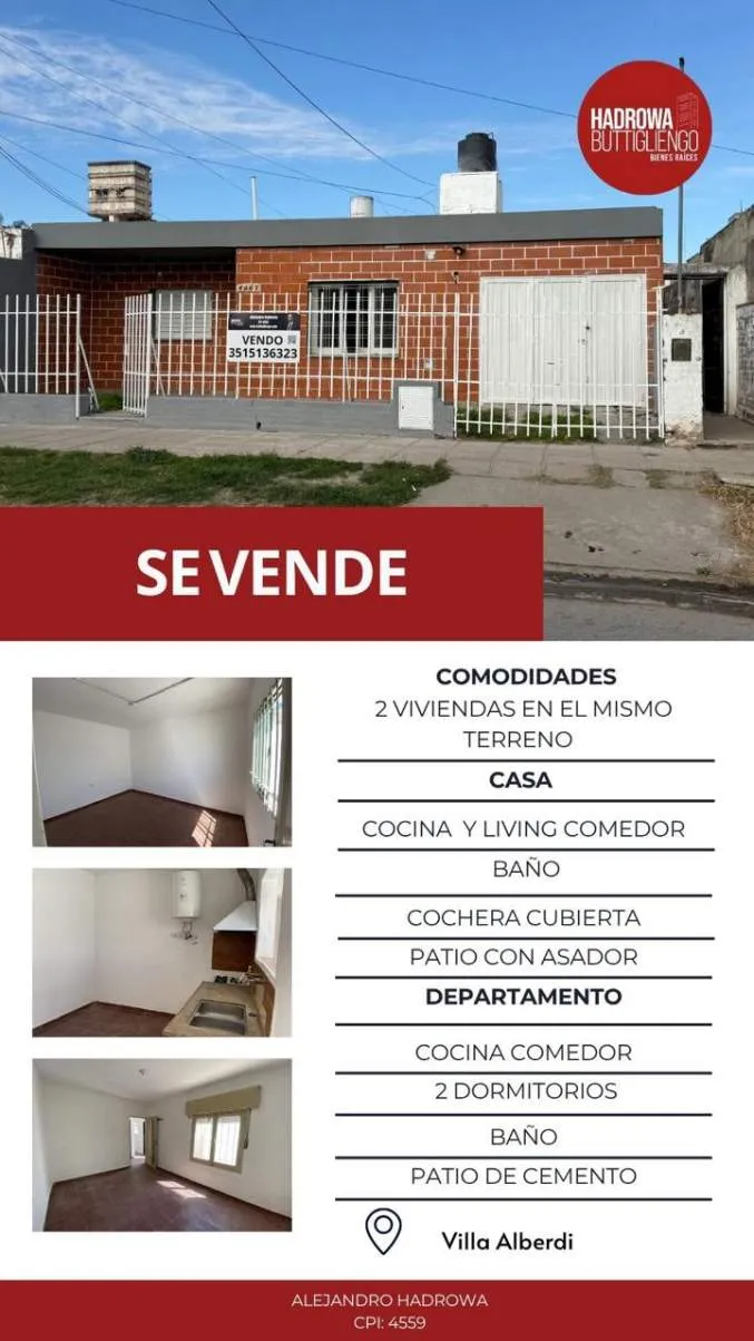 Casa en venta 2 dormitorios  Dpto de 2 dormitorios en Villa Alberdi